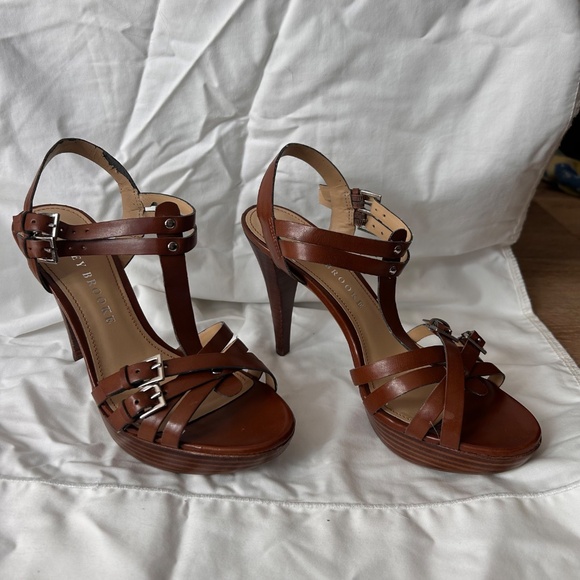Audrey Brooke Brown Leather Strappy Heels – Size 8.5 - Picture 2 of 8